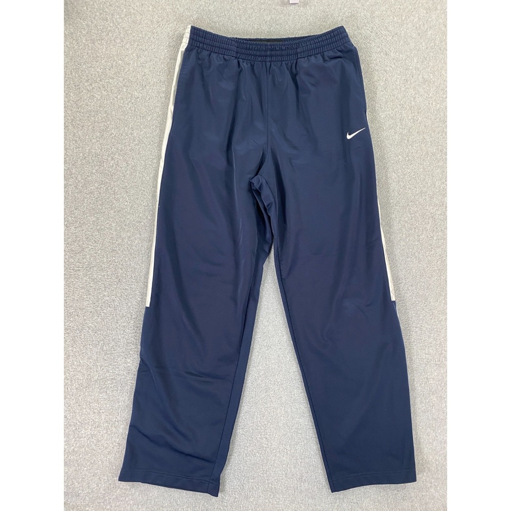 Nike Basketball Pants Mens Large Blue White Stripe Warm Up Track Zip Hem Y2K‎
